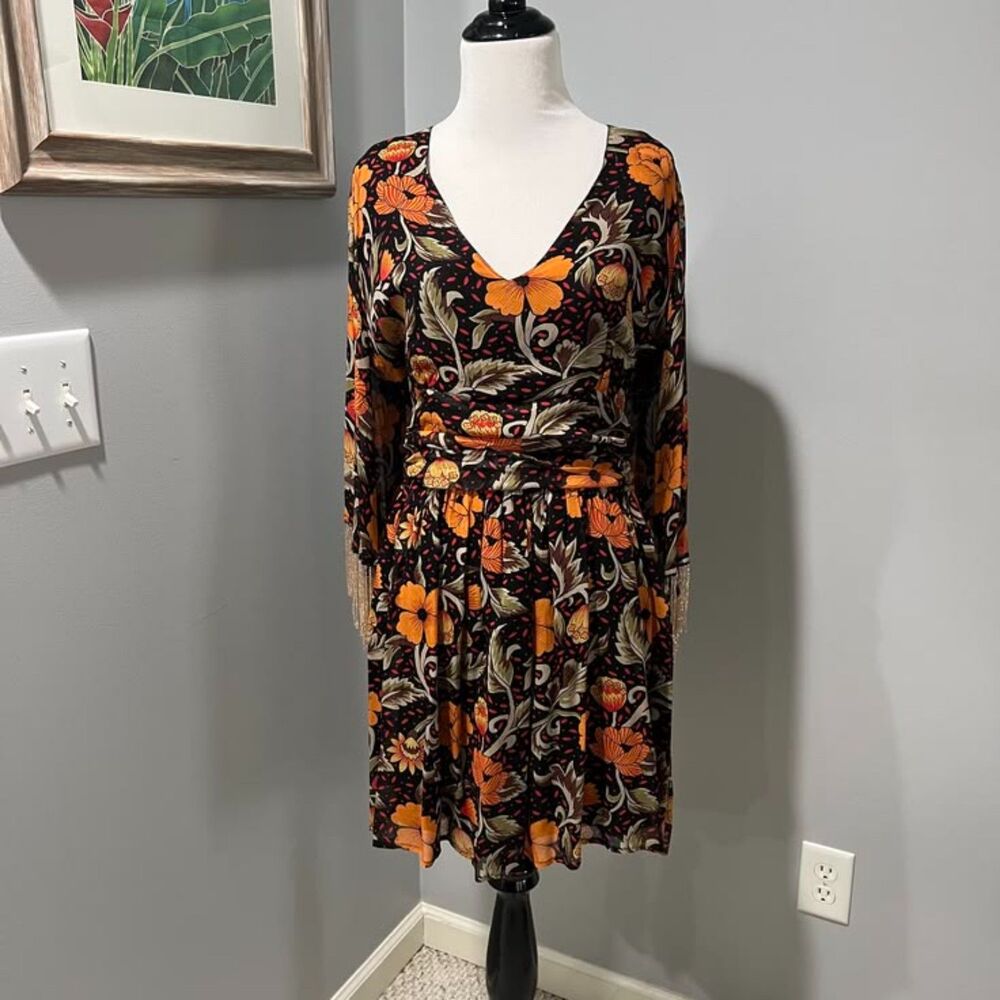 Anthropologie Verb by Pallavi Singhee Beaded Fringe Lined Mini Dress Medium